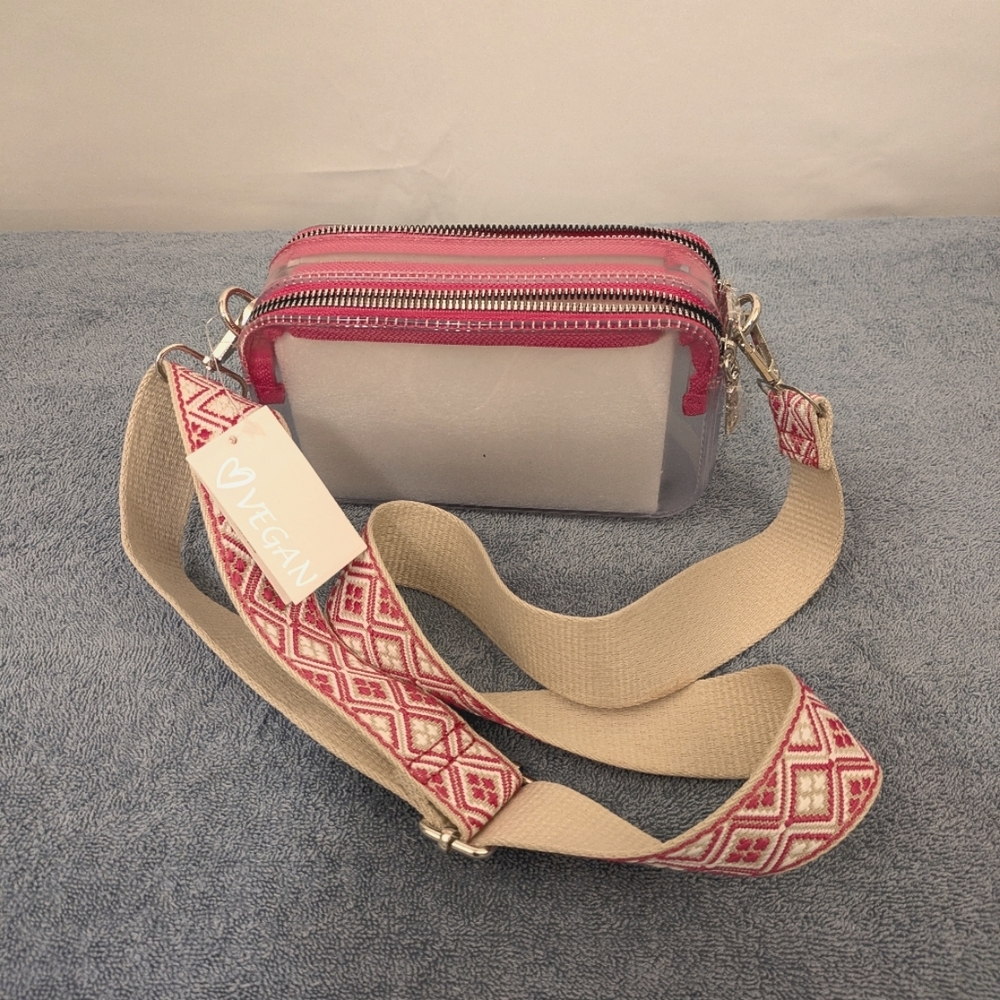 Vegan Clear & Pink Boxy Arena Bag - NWT